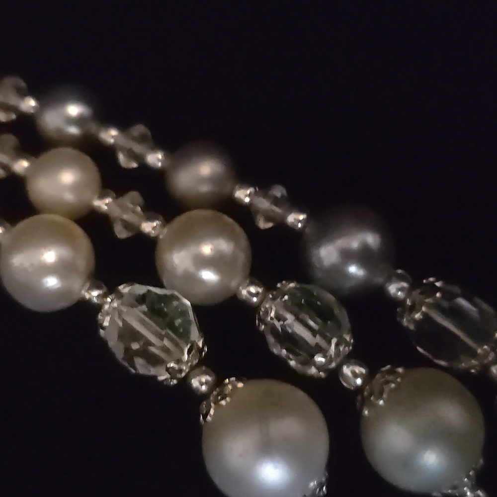 Made In Japan. Stunning Vintage Faux Pearl And Crystal 3-strand Necklace. - Picture 3 of 12